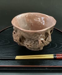 縄文・火焔型お茶碗　 12㎝×470ｇ　手作り陶器製。