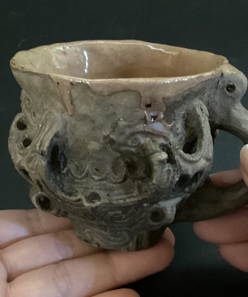 縄文・火焔型土器のコーヒーカップ・マグカップ+縄文スプーン 2個