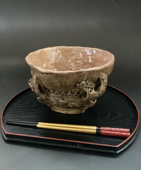 縄文・火焔型どんぶり　 17.5㎝×760ｇ　手作り陶器製。