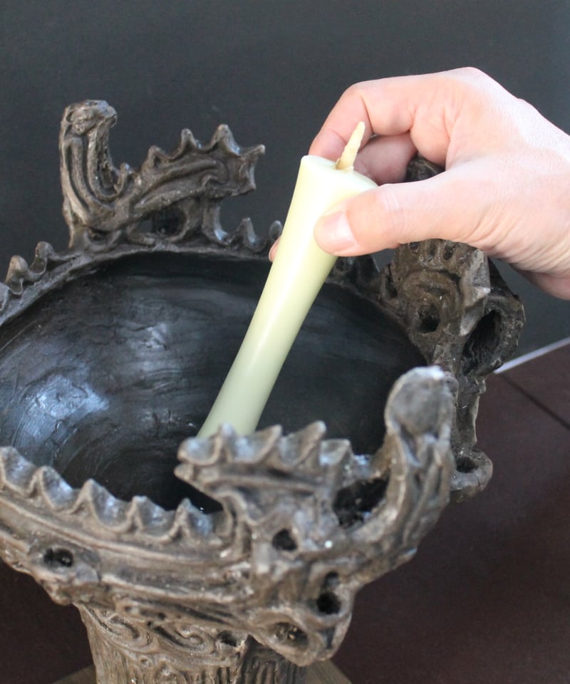 国宝笹山遺跡・火焔型土器レプリカ27cmO型中鉄製ろうそく立て・和