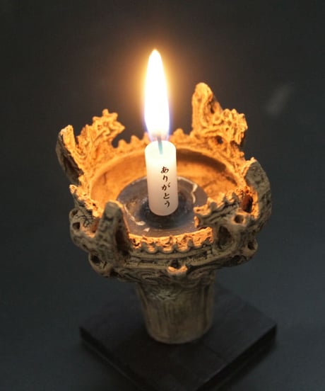 笹山遺跡・火焔型土器土器レプリカ 6㎝（台座0.5㎝・簡易ろうそく立て・ありがとうろうそく10本・マッチ付）（十日町市）