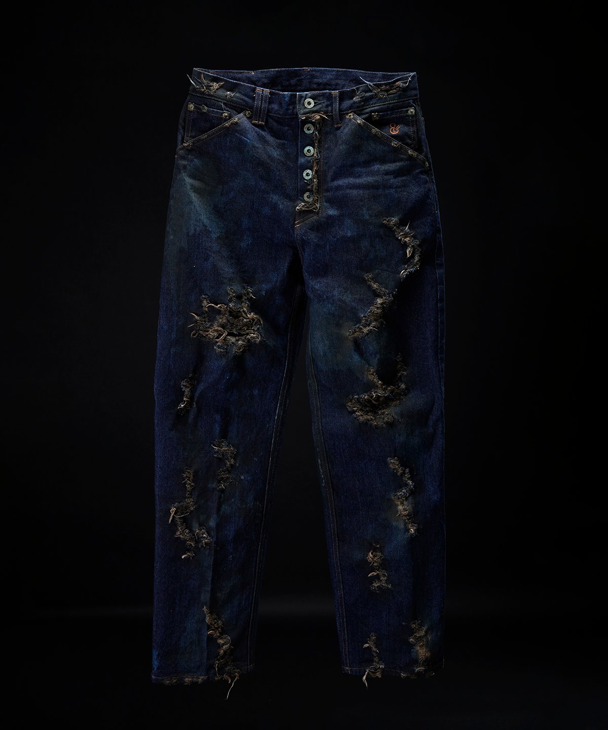 デニムリメイク☆ハラコ付男前タグ✨汚し革タグ デニムリメイク