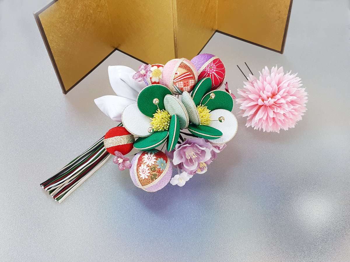 成人式 髪飾り 振袖 二十歳 前撮り 卒業式 和 緑系 着物 ちりめん円花