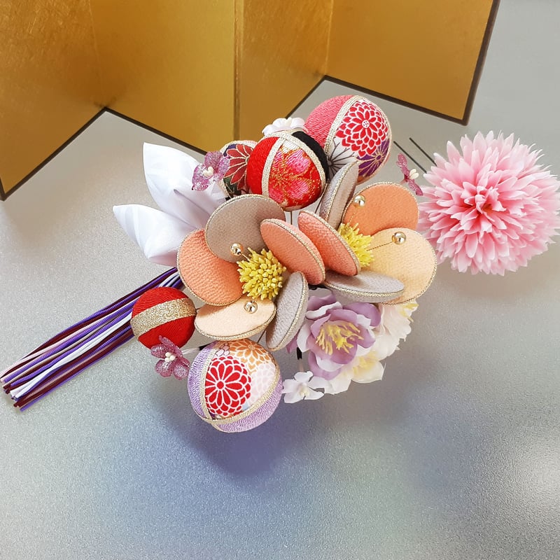 成人式 髪飾り 振袖 二十歳 卒業式 和 あんず色 振袖 ちりめん円花