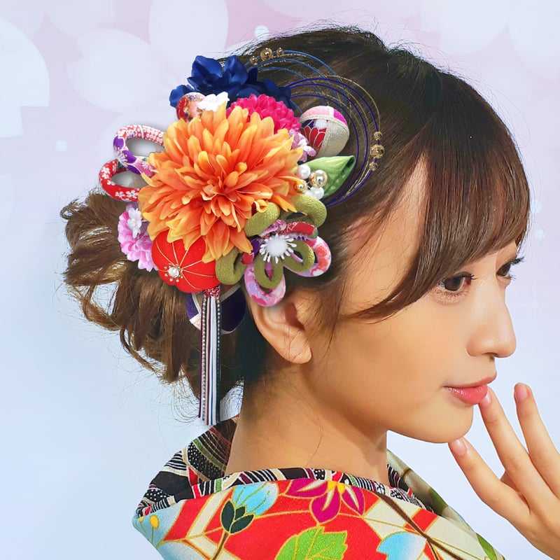 成人式 髪飾り 振袖 ちりめん紐花 卒業式 袴 和 橙 オレンジ 振り袖
