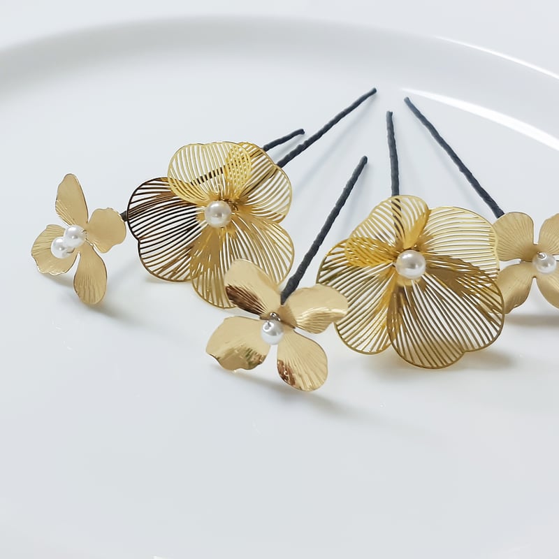 成人式 メタルフラワー 髪飾り 紫 パープル ゴールド 卒業式 入学式