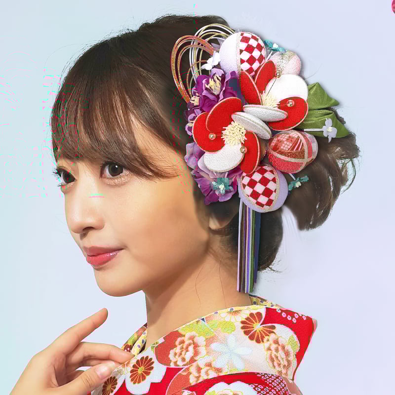 成人式 髪飾り 二十歳 水引 振袖 卒業式 和 赤白市松 和 和装