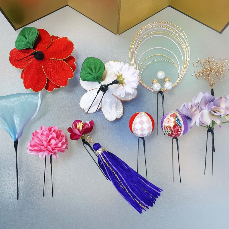 成人式 フェイクフラワー Uピン 簪 髪飾り 紫系【8点セット】 楽天市場】全品対象☆最大1000円クーポン配布中☆10/30まで 髪