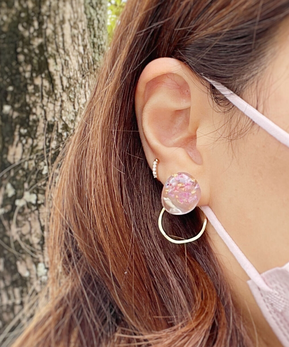 (sugar nailtip)coussinet moa2wayピアス ドライフラワーの2Wayキラキラクリアピアス | Signet Handmade