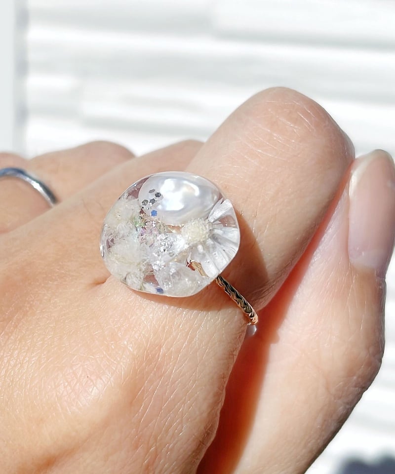 淡水パールとドライフラワーのちゅるりんリング | Signet Handmade 淡水パールとドライフラワーのちゅるりんリング | Signet Handmade