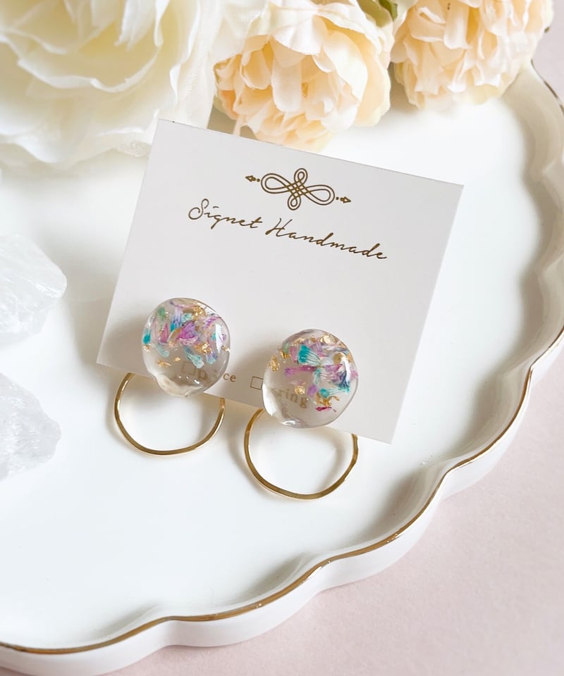 カラフルフラワーの2wayフープピアス | Signet Handmade
