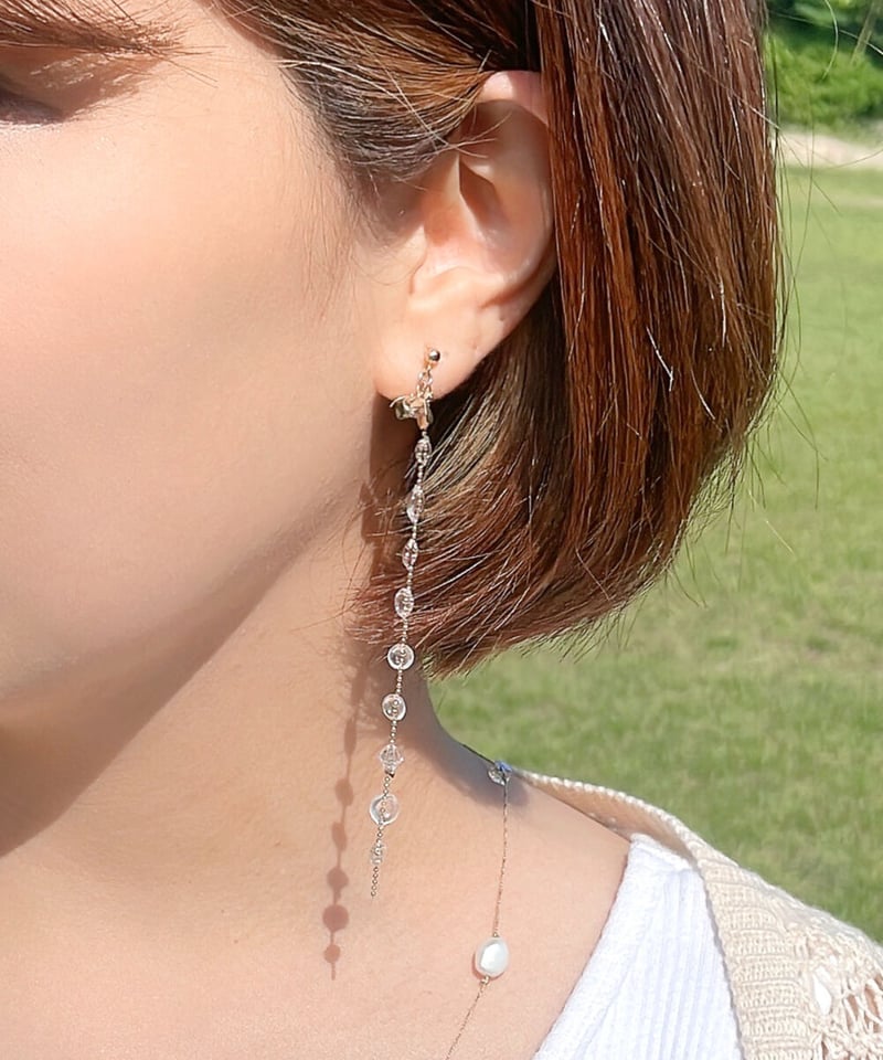雨粒みたいなロングチェーンピアス | Signet Handmade