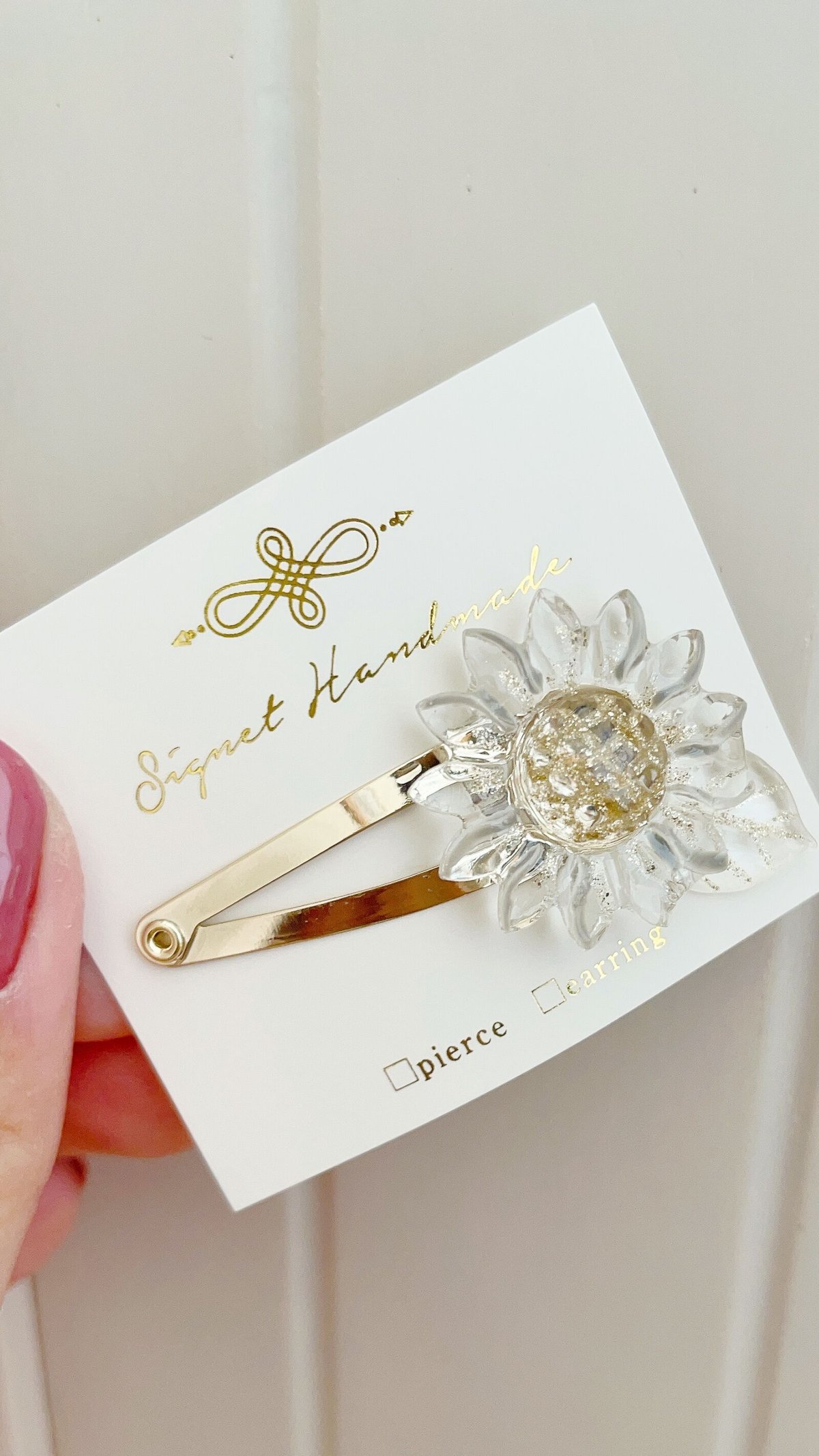 白☆ひまわりと仲良し☆5センチパッチンピン 白☆ひまわりと仲良し☆5センチパッチンピン