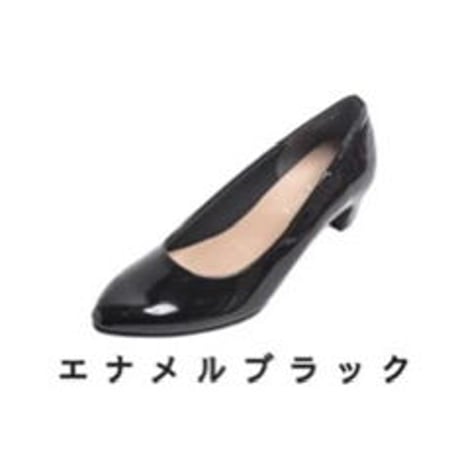 日本製4cmヒールパンプス 黒エナメル