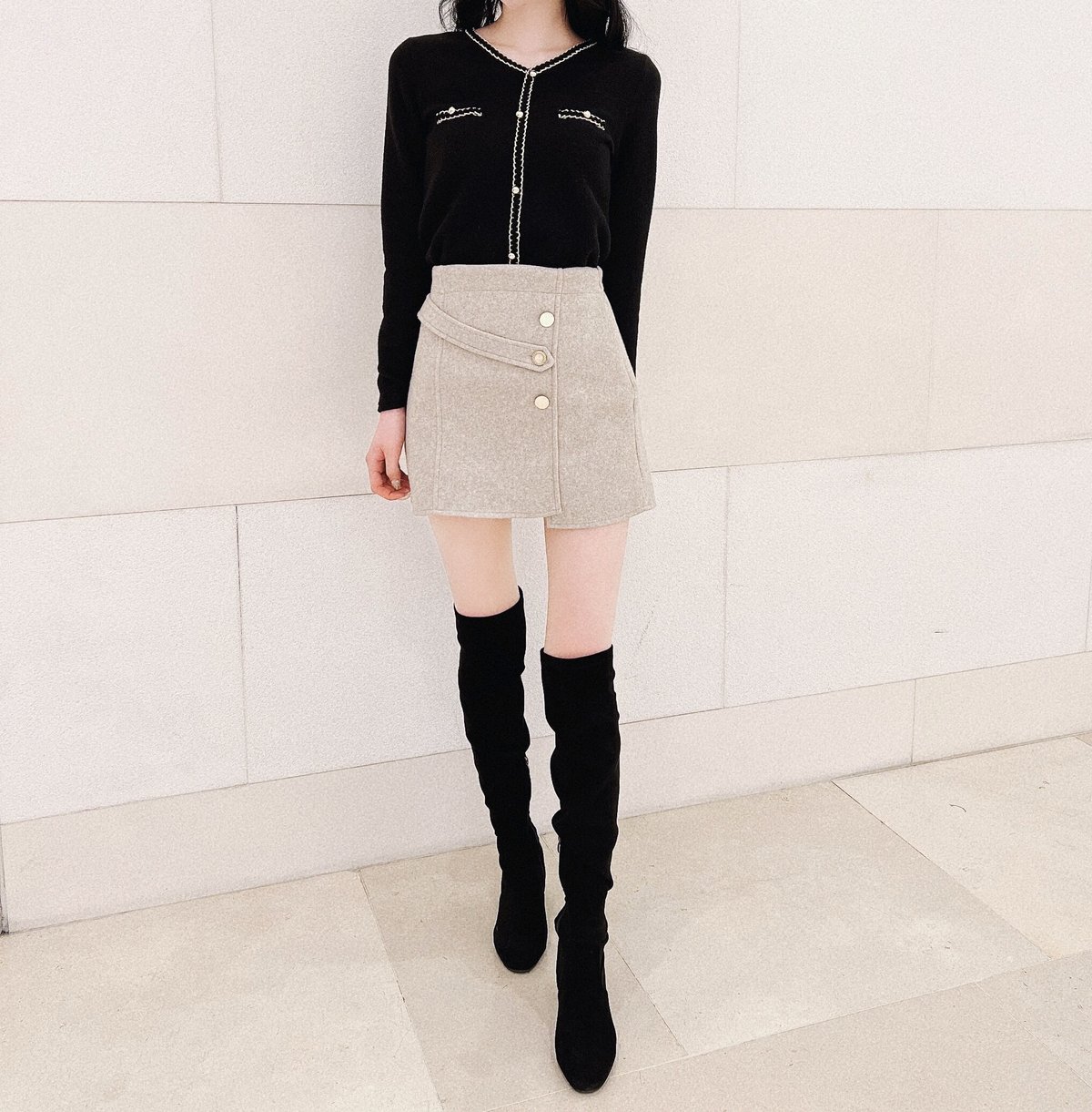 受注生産】アンバランスストラップ ウールスカート 韓国ファッション  