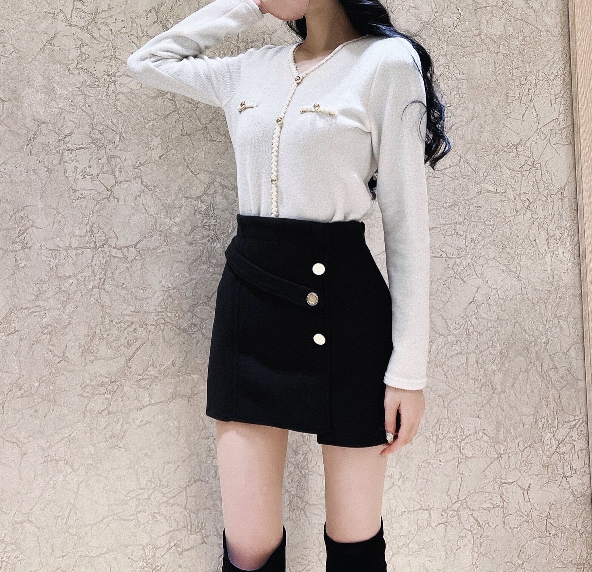 受注生産】アンバランスストラップ ウールスカート 韓国ファッション  