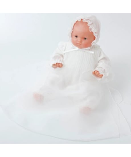 ベビードレス 帽子付き エプロンドレス ホワイト 生後0〜6ヵ月 サイズフリー 40〜44cm ピンタック シンプル 出産祝い ベビー服 国産 男女 オーガンジー帽子 やわらかい セット商品 送料無料