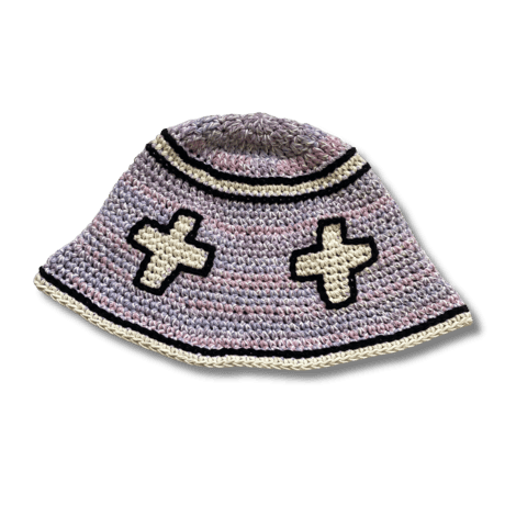 YUMEKAWA COLOR CROSS MOTIF COTTON BUCKET HAT