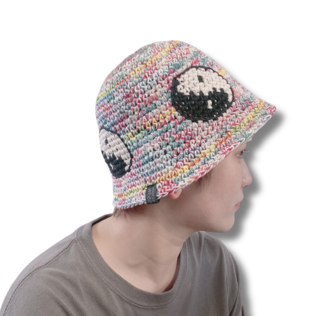 YIN-YANG DESIGN COTTON CROCHET BUCKET HAT | MES