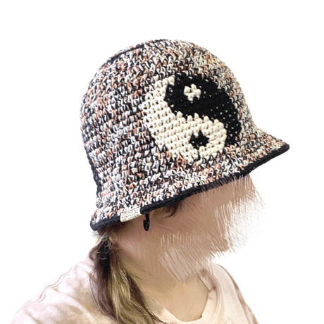 YIN-YANG DESIGN COTTON CROCHET BUCKET HAT