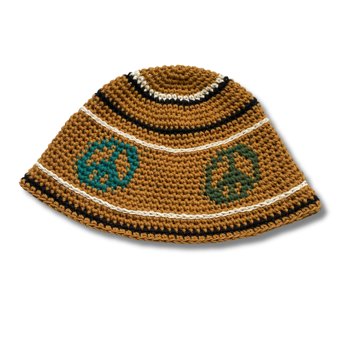 PEACE SYMBOL DESIGN COTTON CROCHET BUCKET HAT |
