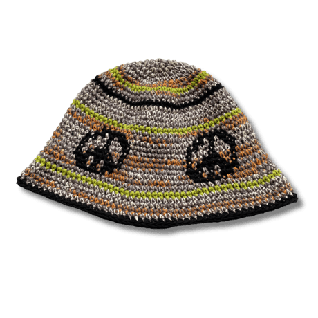 PEACE SYMBOL DESIGN COTTON CROCHET BUCKET HAT