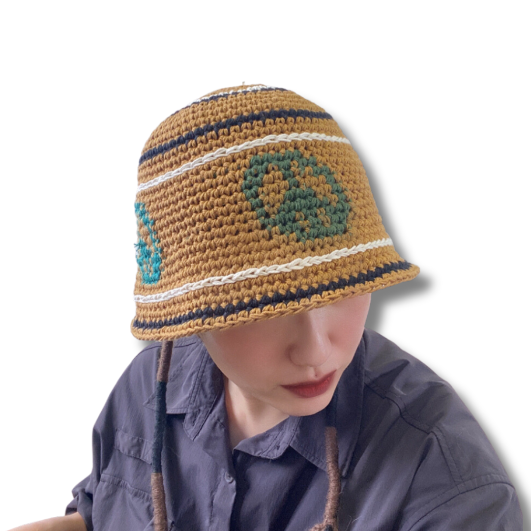 PEACE SYMBOL DESIGN COTTON CROCHET BUCKET HAT |
