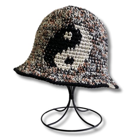 YIN-YANG DESIGN COTTON CROCHET BUCKET HAT