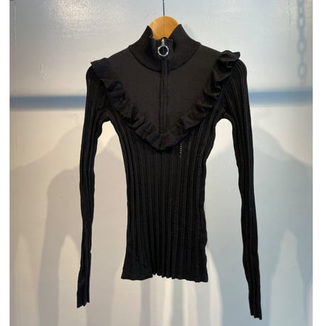 GUESS frill design half zip rib knit