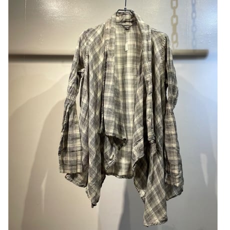 Grunge design check irregular hem shirts jacket