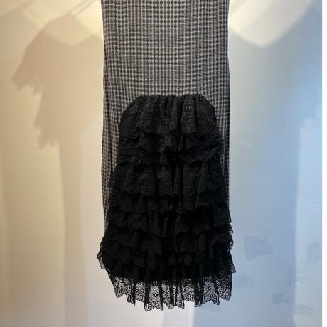 Check and lace design one-piece