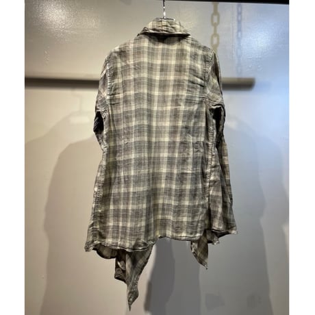 Grunge design check irregular hem shirts jacket