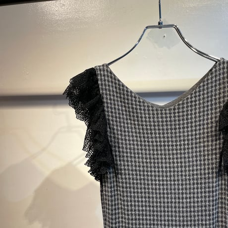 Check and lace design one-piece