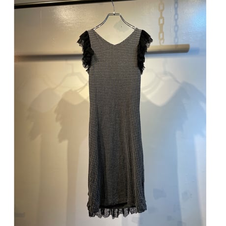 Check and lace design one-piece