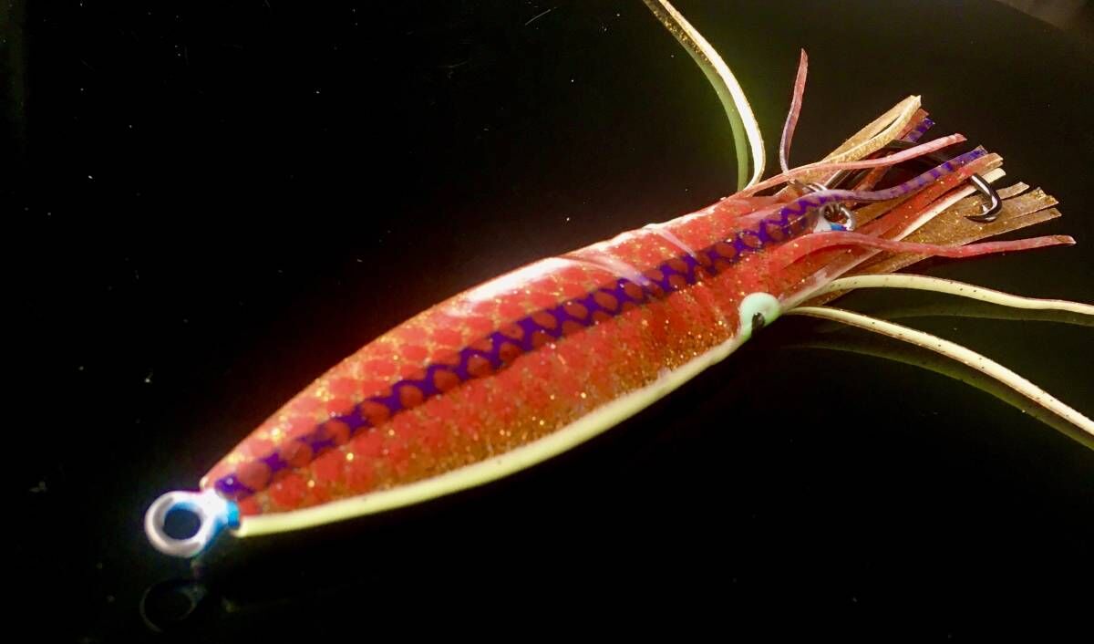 限定3セット【夜光リアルイカベイト200g 3種セット】Daiwaがまかつ ギラギラ赤ゴールド！【リアルイカベイト200g 全長20cm】 | 【すずき