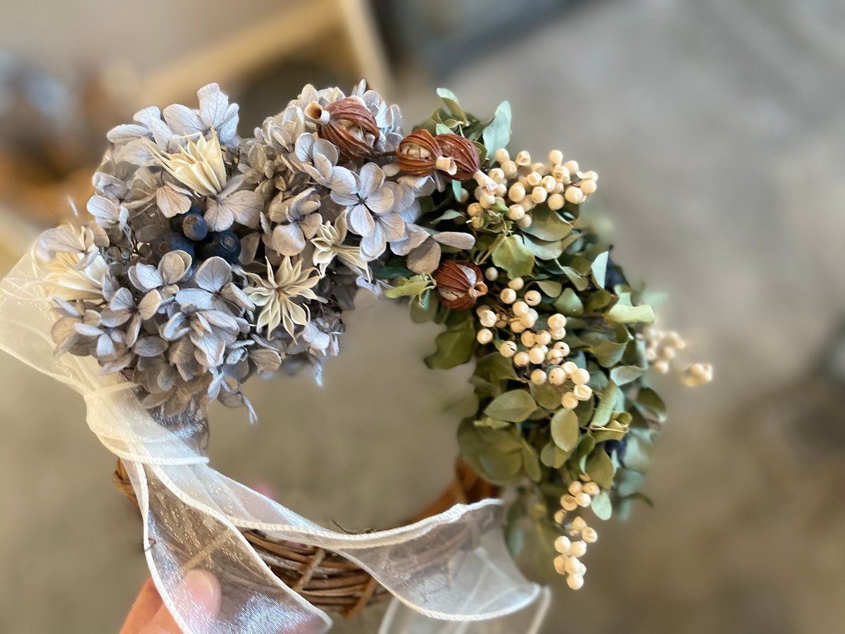 ユーカリと紫陽花と花々のリース pmj