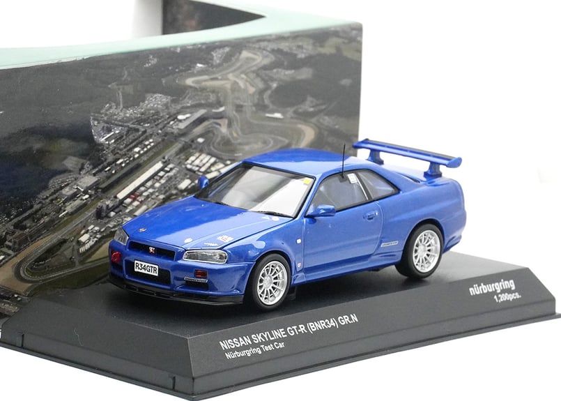 京商　1/43日産スカイラインGT-R (BNR34) GR.Nニュルテストカー 京商 1/64 日産 GT-R R34 ニュルブルクリンク テストカー ブルー ダイ