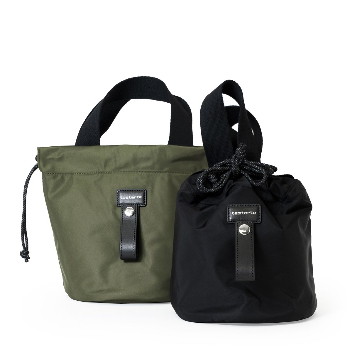 testarte】ナイロンキャンバス バケツ型ラウンドポーチ カーキ 73