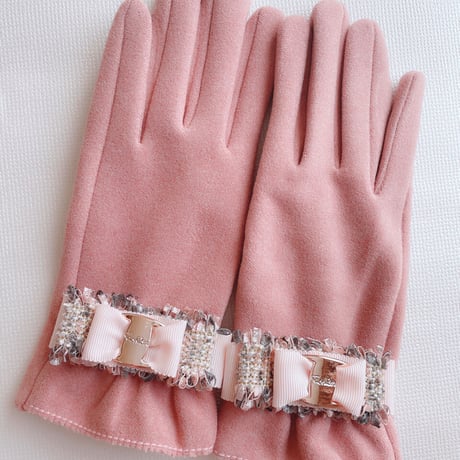 新作♡冬が来るのが楽しくなる♡裏起毛リボン手袋♡スマホ対応♡ピンク