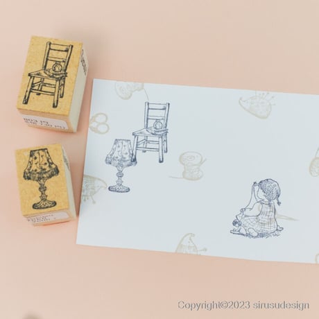 アンティークの椅子（レトロな木のイスのスタンプ）