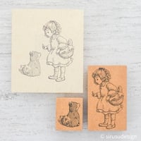 「ちゃんと待っててね」(少女)＆ 「それください」(柴犬)
