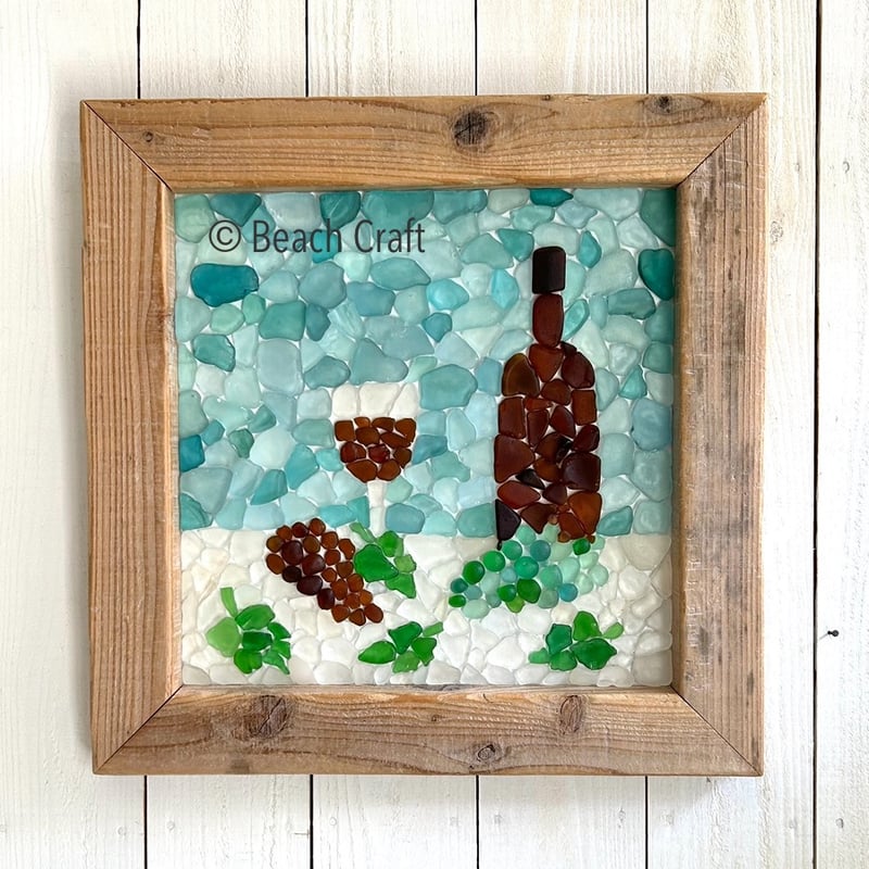 ビーチグラスのモザイク画「ワインとぶどう」 | Beach Craft