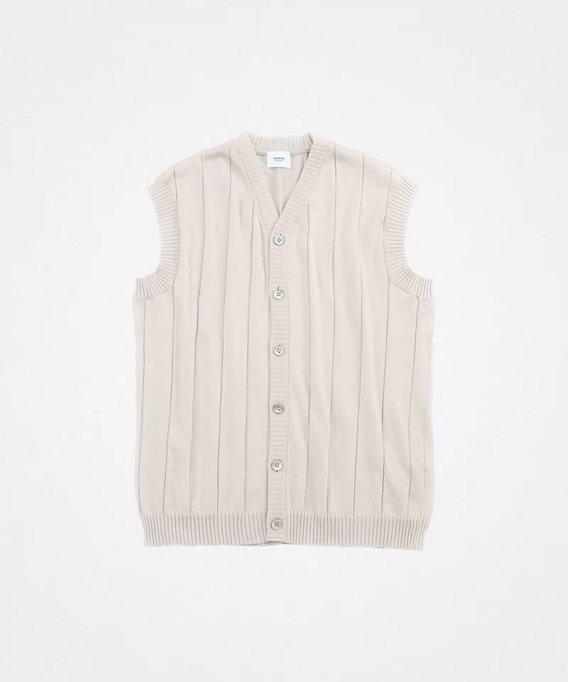 09 Giza cotton vneck knit vest (Beige) | UNFOLK