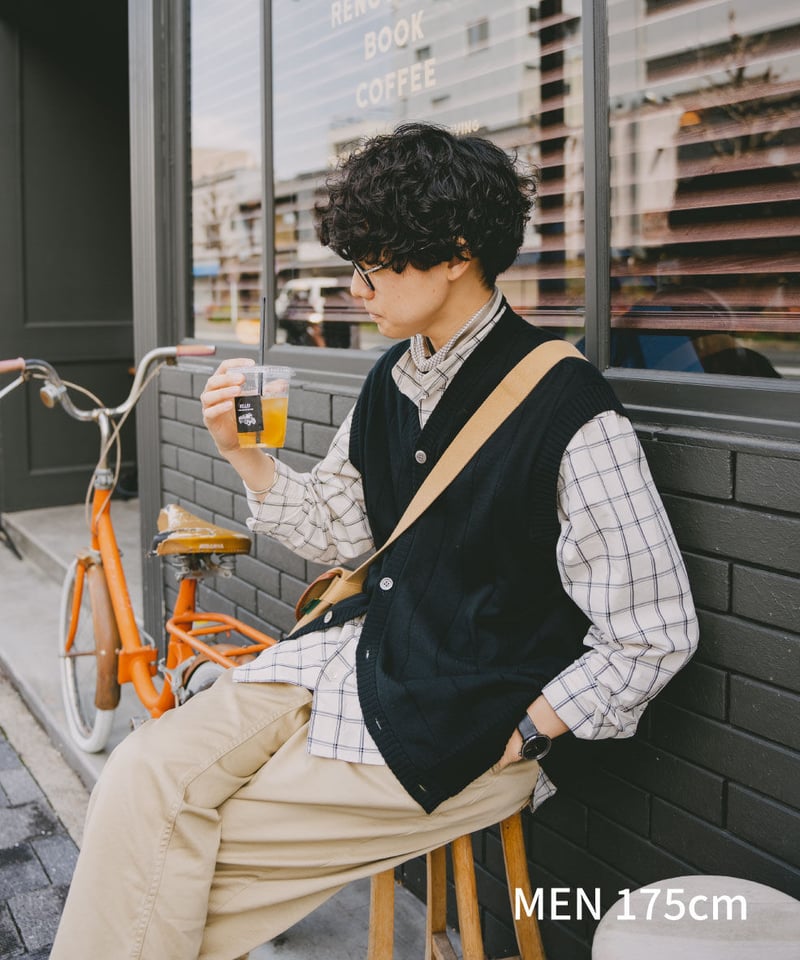 09 Giza cotton vneck knit vest (Black) | UNFOLK