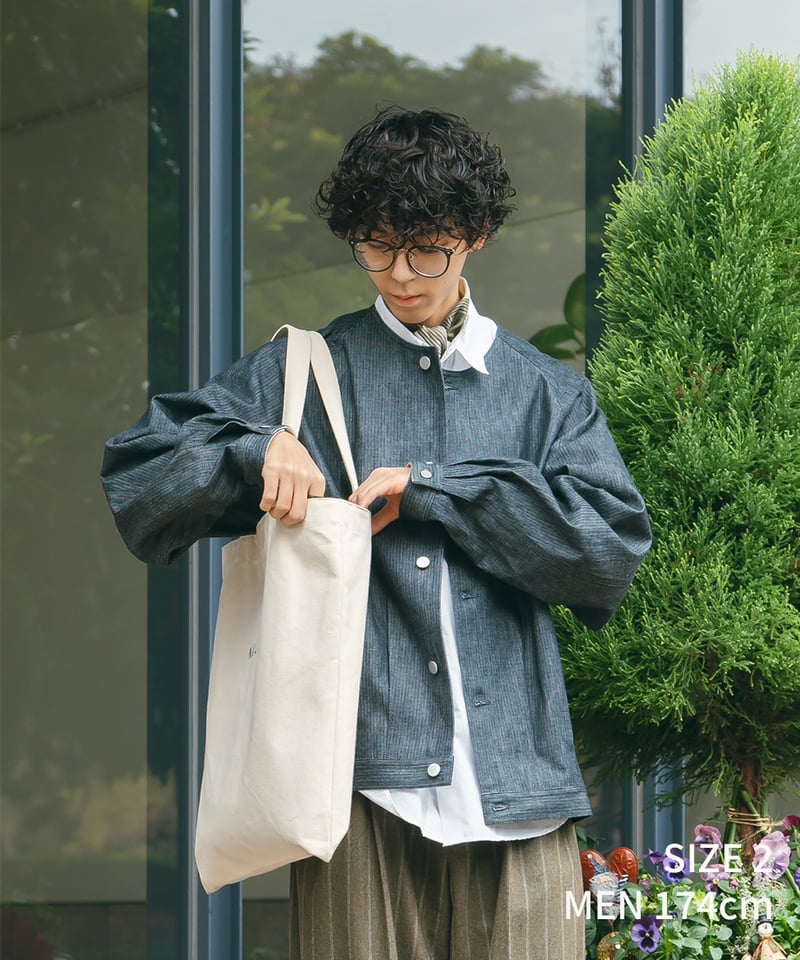 16 Herringbone denim nocollar blouson | UNFOLK 16 Herringbone denim nocollar blouson | UNFOLK