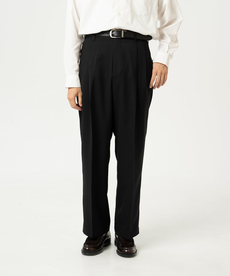 47 Wool mix 2tuck slacks (Black) | UNFOLK
