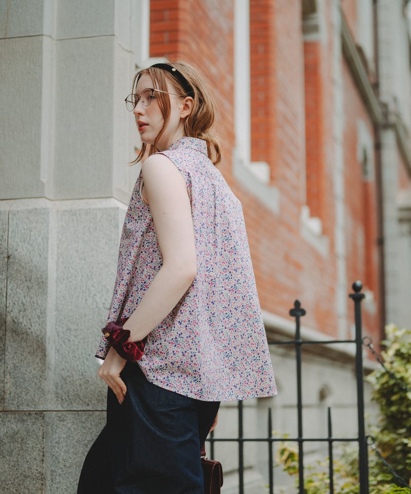 87 2way detachable collar liberty print sleev