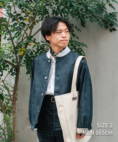 #-16 Herringbone denim nocollar blouson