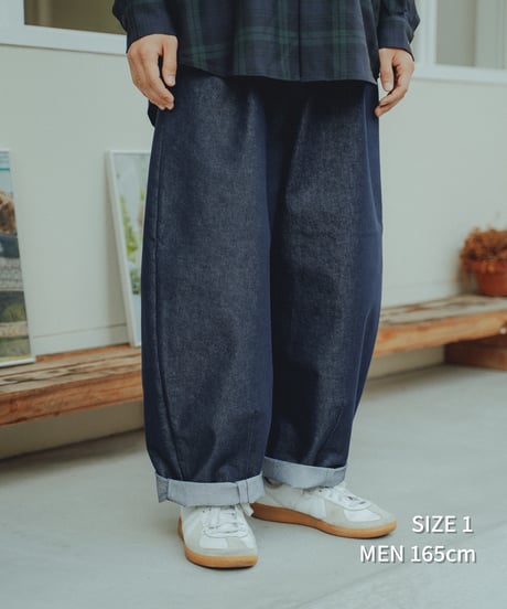 #-73 Rigid denim 1tuck baloon pants
