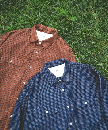 #-43 2way detachable collar corduroy check shirt（Brown）